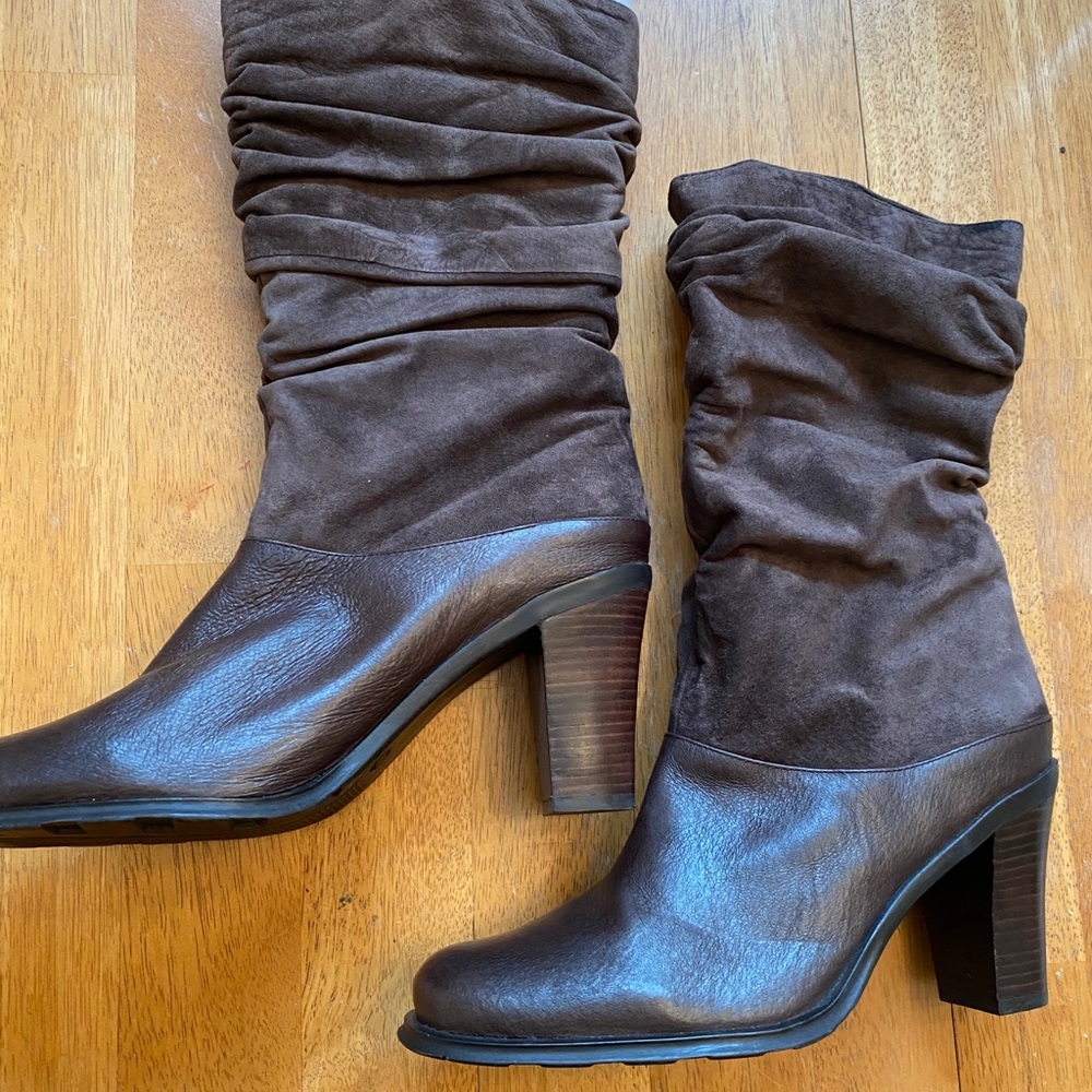 Markon slouchy leather & suede mocha boots 9.5M